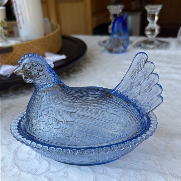 Indiana Glass Other - Indiana Glass Blue Hen on Nest Covered Dish with lid